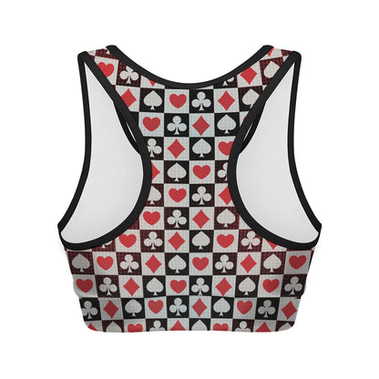 Playing Card Suits Check Pattern Print Women's Sports Bra