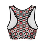 Playing Card Suits Check Pattern Print Women's Sports Bra