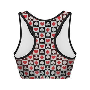 Playing Card Suits Check Pattern Print Women's Sports Bra