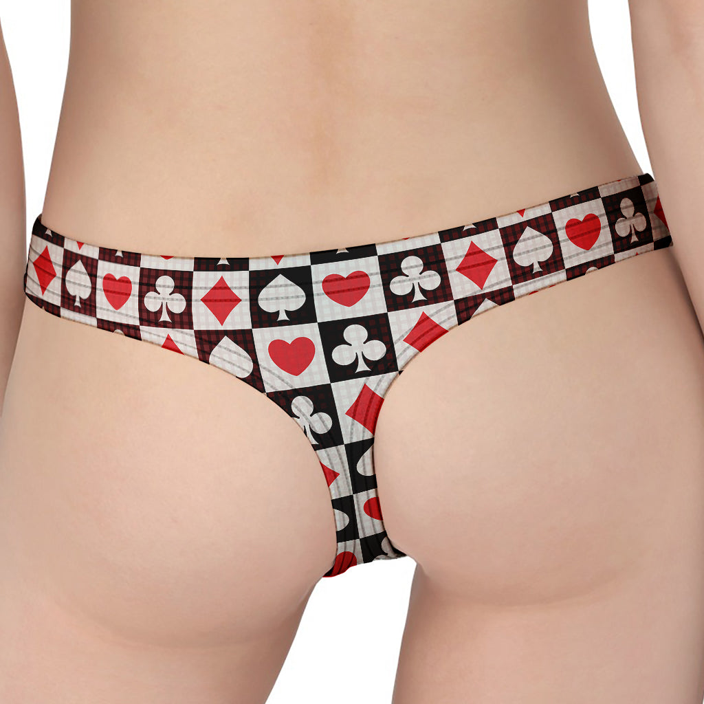 Playing Card Suits Check Pattern Print Women's Thong