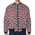Playing Card Suits Check Pattern Print Zip Sleeve Bomber Jacket