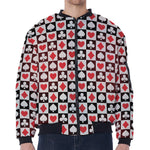 Playing Card Suits Check Pattern Print Zip Sleeve Bomber Jacket