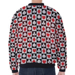 Playing Card Suits Check Pattern Print Zip Sleeve Bomber Jacket