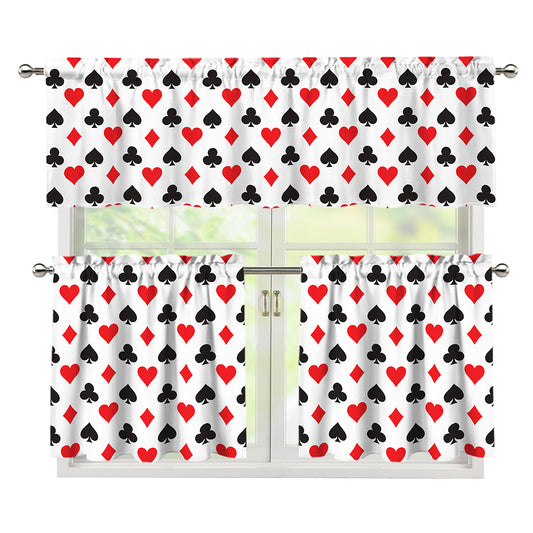 Playing Card Suits Pattern Print 3 Piece Kitchen Curtains