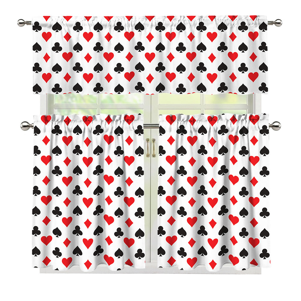 Playing Card Suits Pattern Print 3 Piece Kitchen Curtains