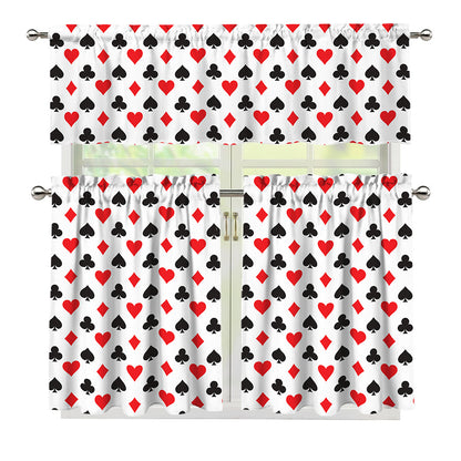 Playing Card Suits Pattern Print 3 Piece Kitchen Curtains