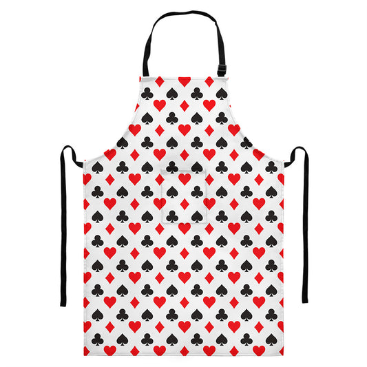 Playing Card Suits Pattern Print Bib Apron With Pocket