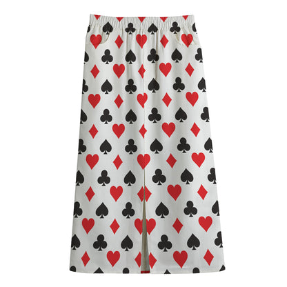 Playing Card Suits Pattern Print Cotton Front Slit Maxi Skirt