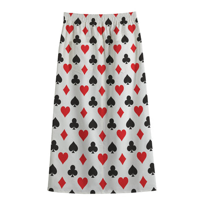 Playing Card Suits Pattern Print Cotton Front Slit Maxi Skirt