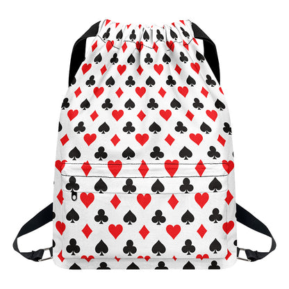 Playing Card Suits Pattern Print Drawstring Backpack