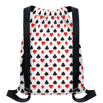 Playing Card Suits Pattern Print Drawstring Backpack