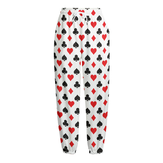 Playing Card Suits Pattern Print Fleece Lined Knit Pants