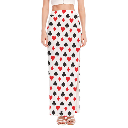 Playing Card Suits Pattern Print High Slit Maxi Skirt