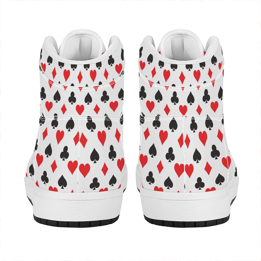 Playing Card Suits Pattern Print High Top Leather Sneakers