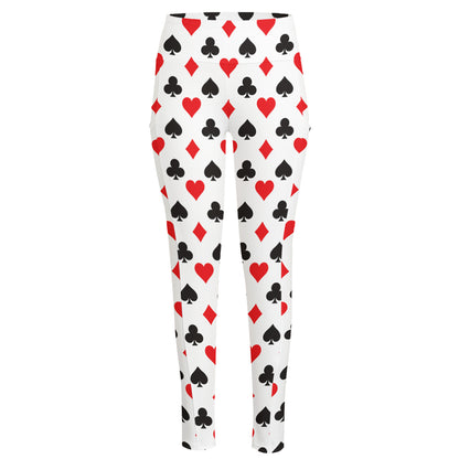 Playing Card Suits Pattern Print High-Waisted Pocket Leggings