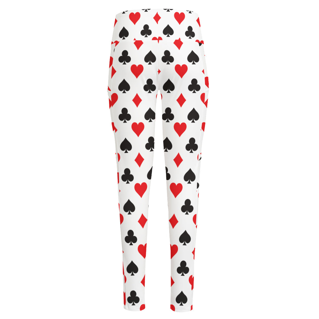Playing Card Suits Pattern Print High-Waisted Pocket Leggings