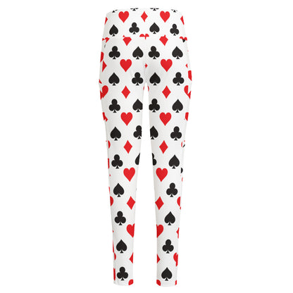 Playing Card Suits Pattern Print High-Waisted Pocket Leggings