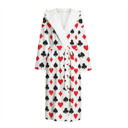 Playing Card Suits Pattern Print Hooded Bathrobe