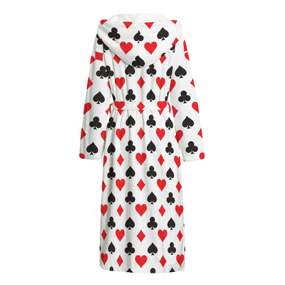 Playing Card Suits Pattern Print Hooded Bathrobe