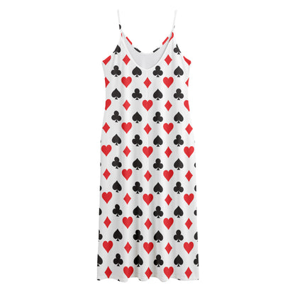 Playing Card Suits Pattern Print Jersey Midi Cami Dress