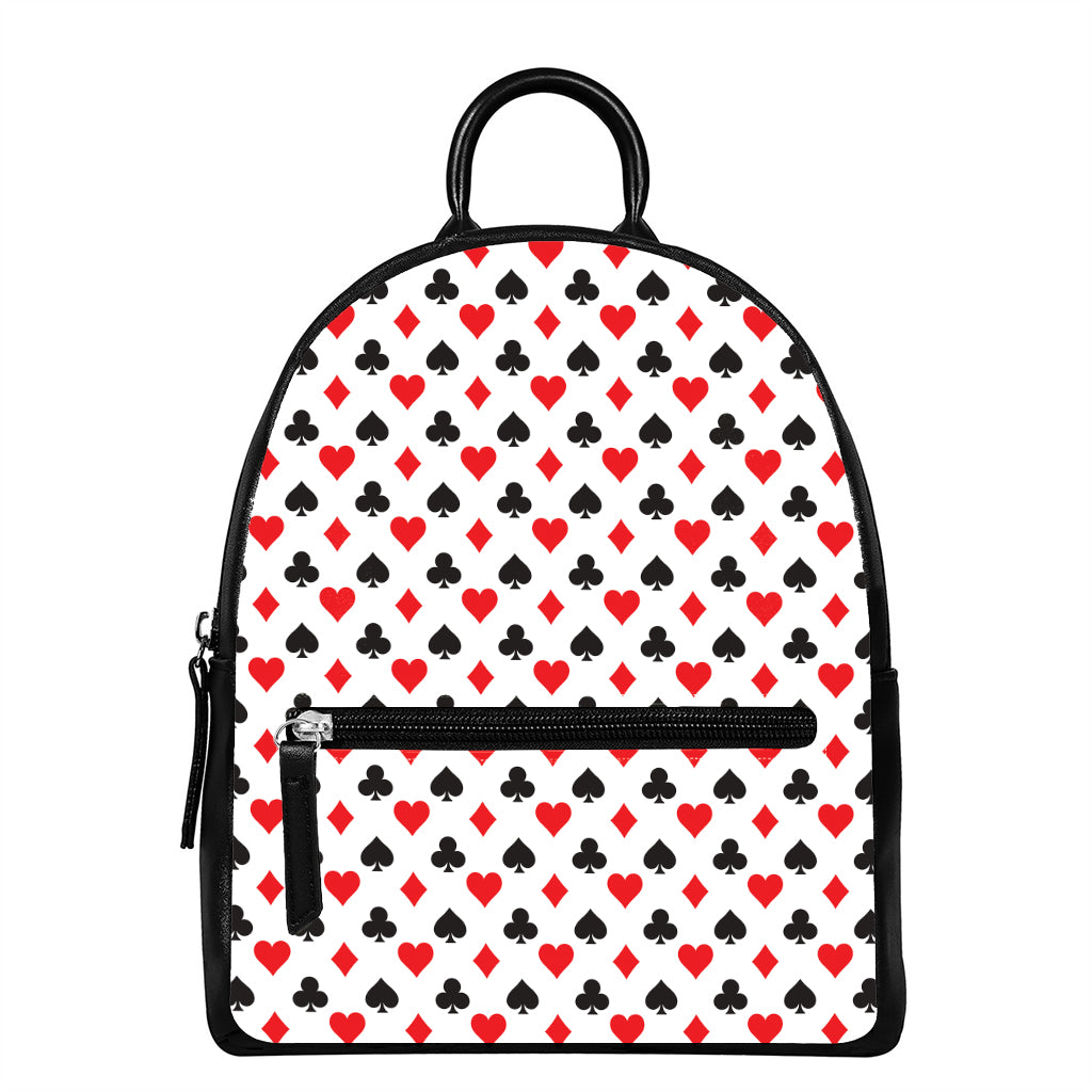 Playing Card Suits Pattern Print Leather Backpack