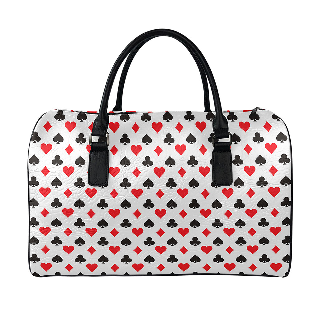 Playing Card Suits Pattern Print Leather Duffle Bag