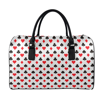 Playing Card Suits Pattern Print Leather Duffle Bag