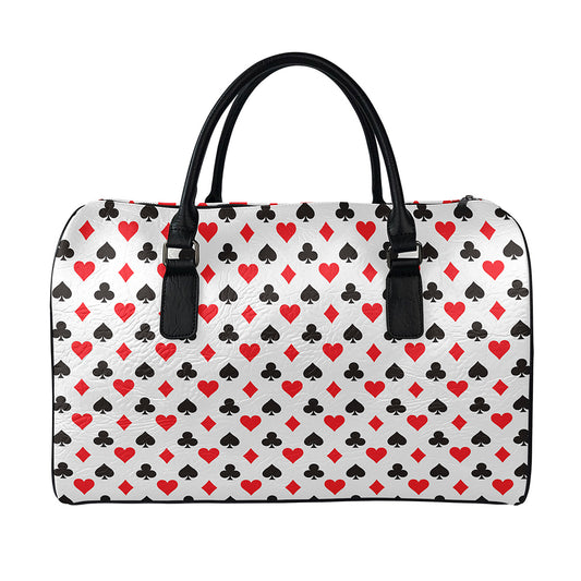 Playing Card Suits Pattern Print Leather Duffle Bag