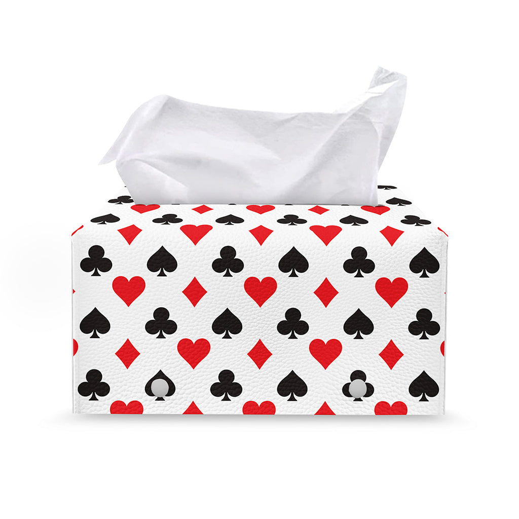 Playing Card Suits Pattern Print Leather Tissue Box Cover