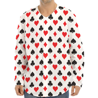 Playing Card Suits Pattern Print Long Sleeve Baseball Jersey