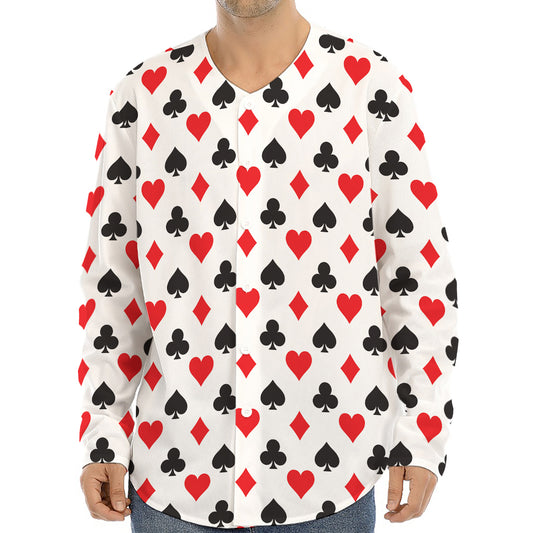 Playing Card Suits Pattern Print Long Sleeve Baseball Jersey