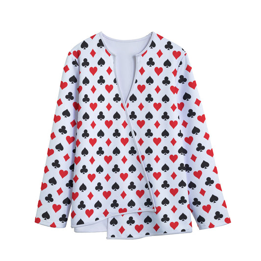 Playing Card Suits Pattern Print Long Sleeve Short Coat