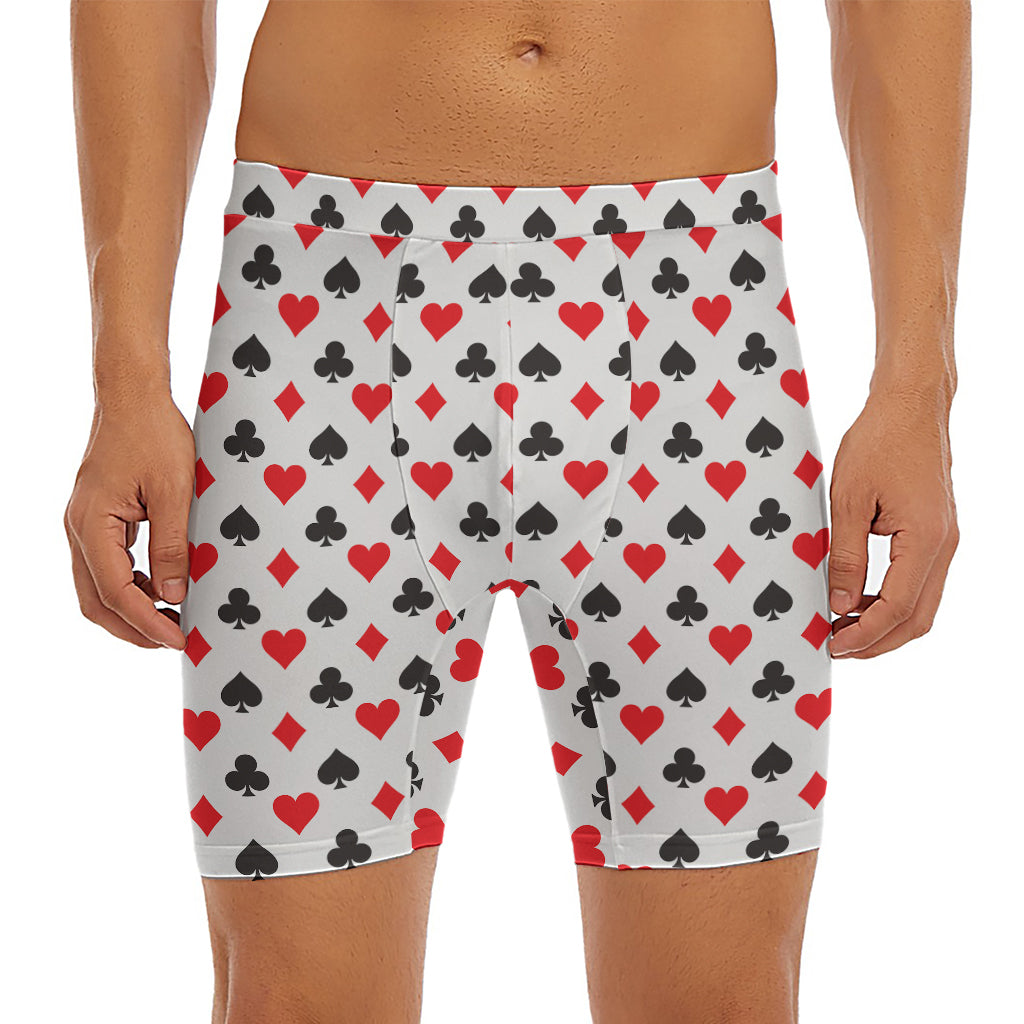 Playing Card Suits Pattern Print Men's Long Boxer Briefs