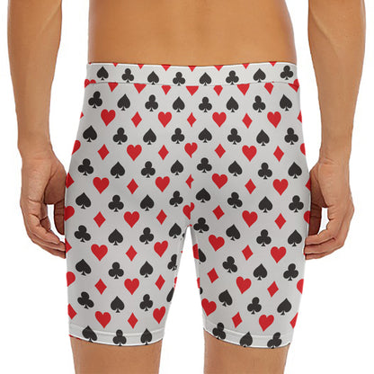 Playing Card Suits Pattern Print Men's Long Boxer Briefs