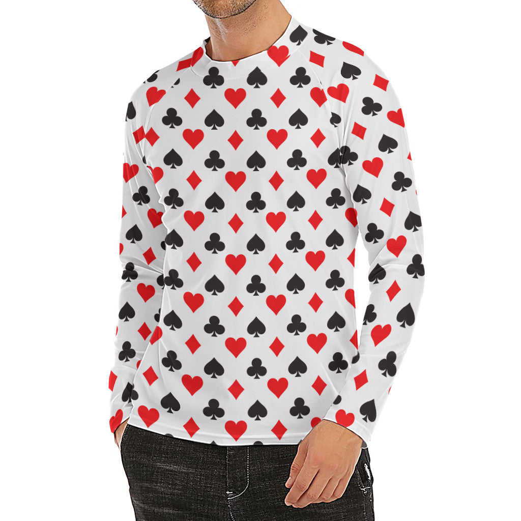 Playing Card Suits Pattern Print Men's Long Sleeve Rash Guard