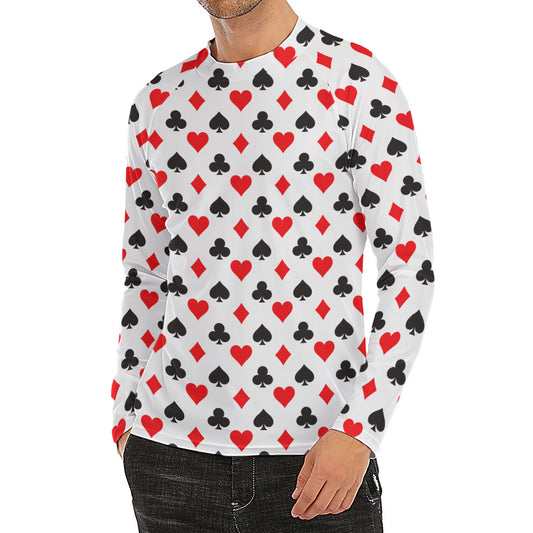 Playing Card Suits Pattern Print Men's Long Sleeve Rash Guard