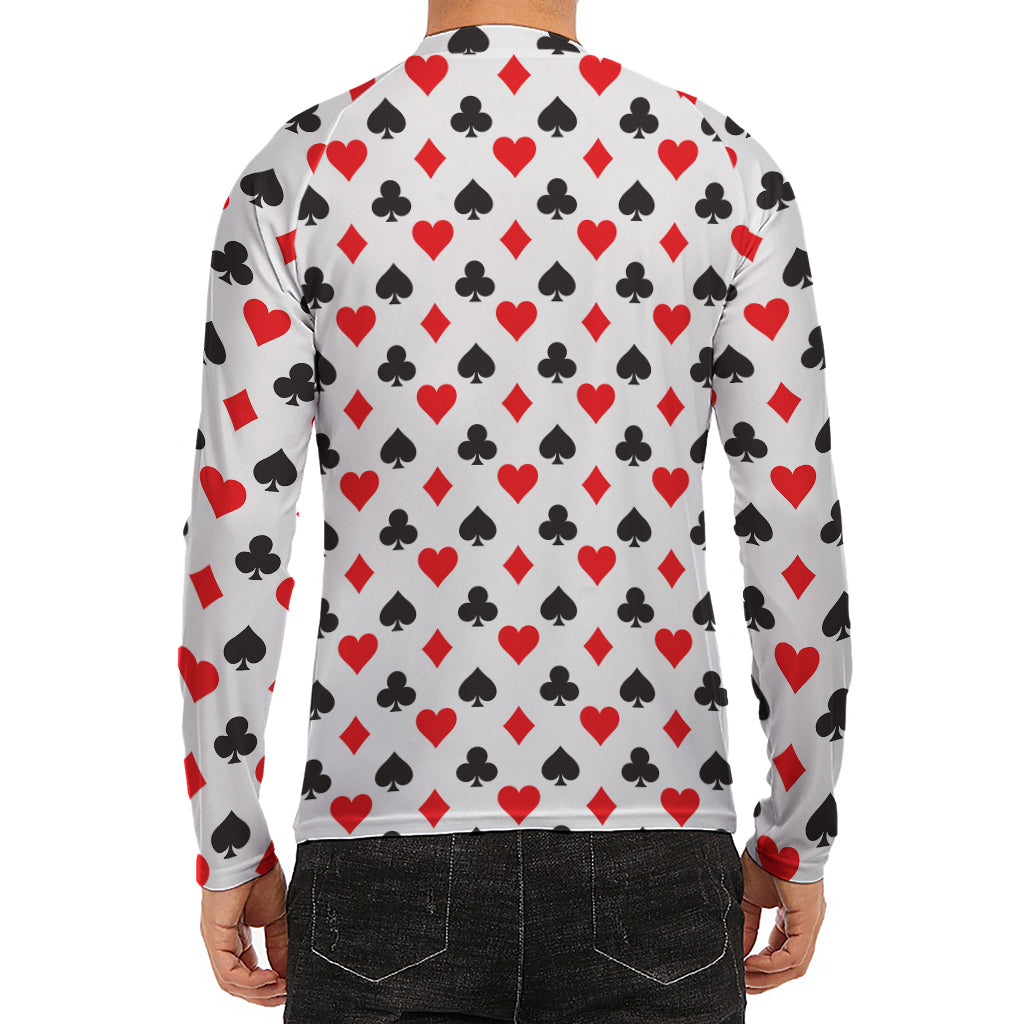 Playing Card Suits Pattern Print Men's Long Sleeve Rash Guard