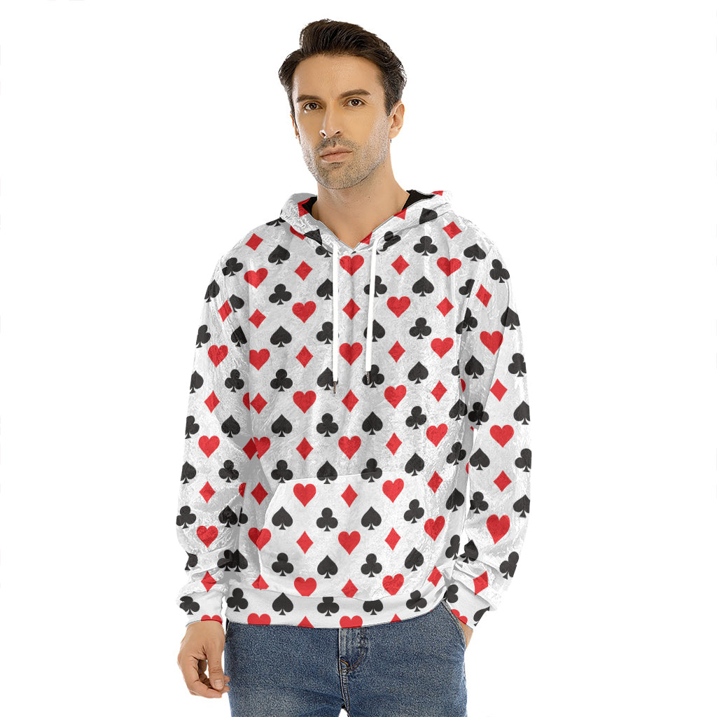 Playing Card Suits Pattern Print Men's Velvet Pullover Hoodie