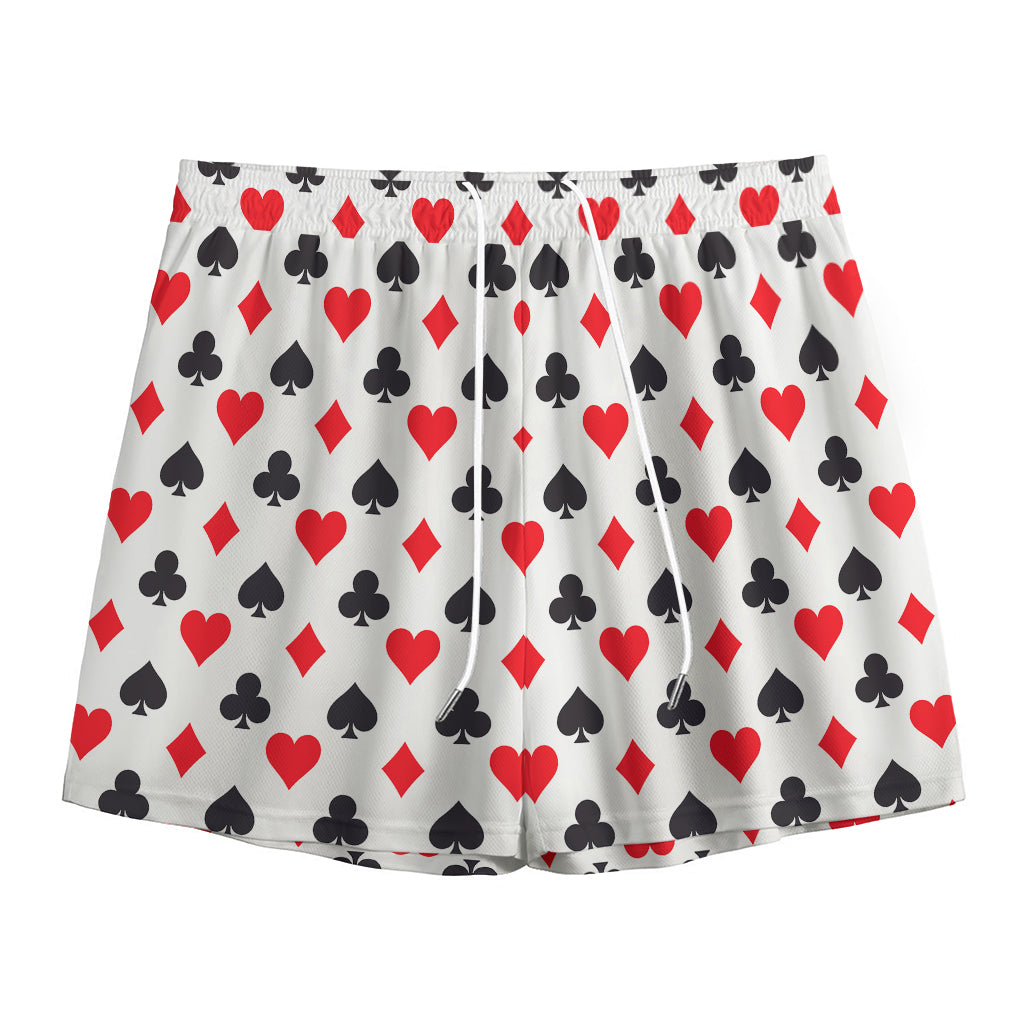 Playing Card Suits Pattern Print Mesh Shorts