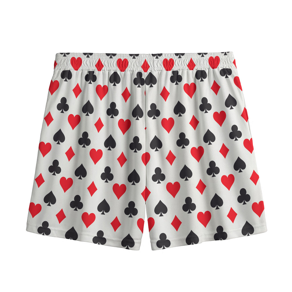 Playing Card Suits Pattern Print Mesh Shorts