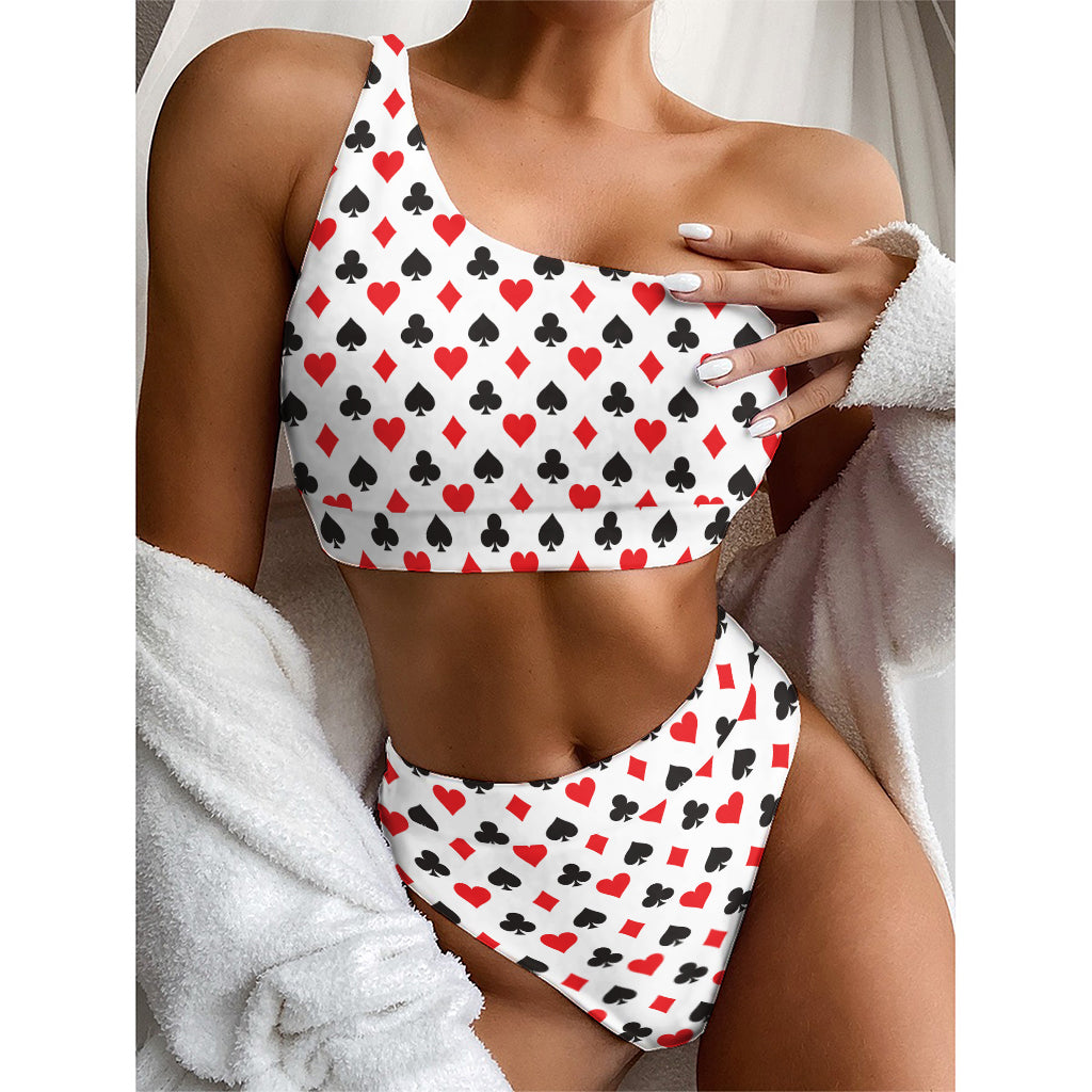 Playing Card Suits Pattern Print One Shoulder Bikini Top