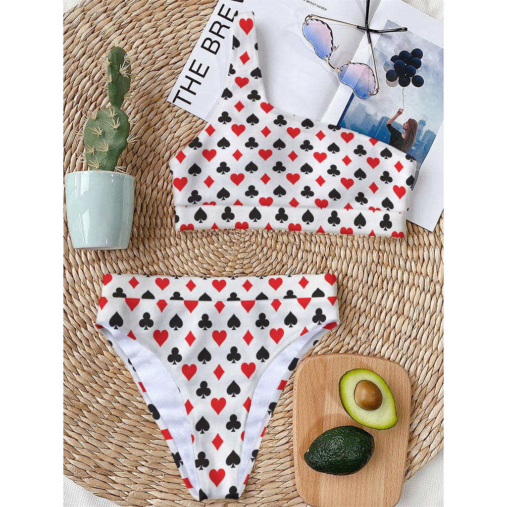 Playing Card Suits Pattern Print One Shoulder Bikini Top
