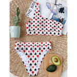 Playing Card Suits Pattern Print One Shoulder Bikini Top