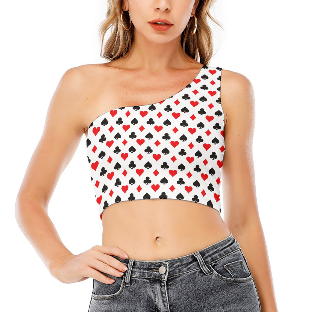 Playing Card Suits Pattern Print One Shoulder Crop Top