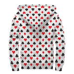 Playing Card Suits Pattern Print Sherpa Lined Zip Up Hoodie
