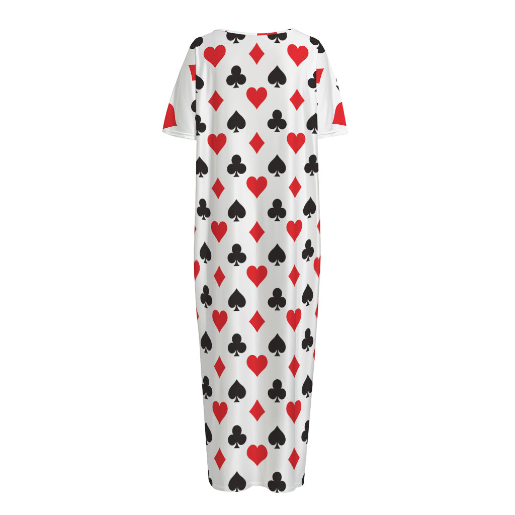 Playing Card Suits Pattern Print Short Sleeve Long Nightdress