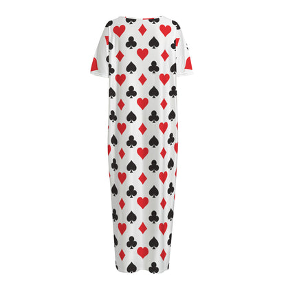 Playing Card Suits Pattern Print Short Sleeve Long Nightdress