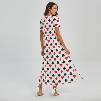 Playing Card Suits Pattern Print Short Sleeve Maxi Dress