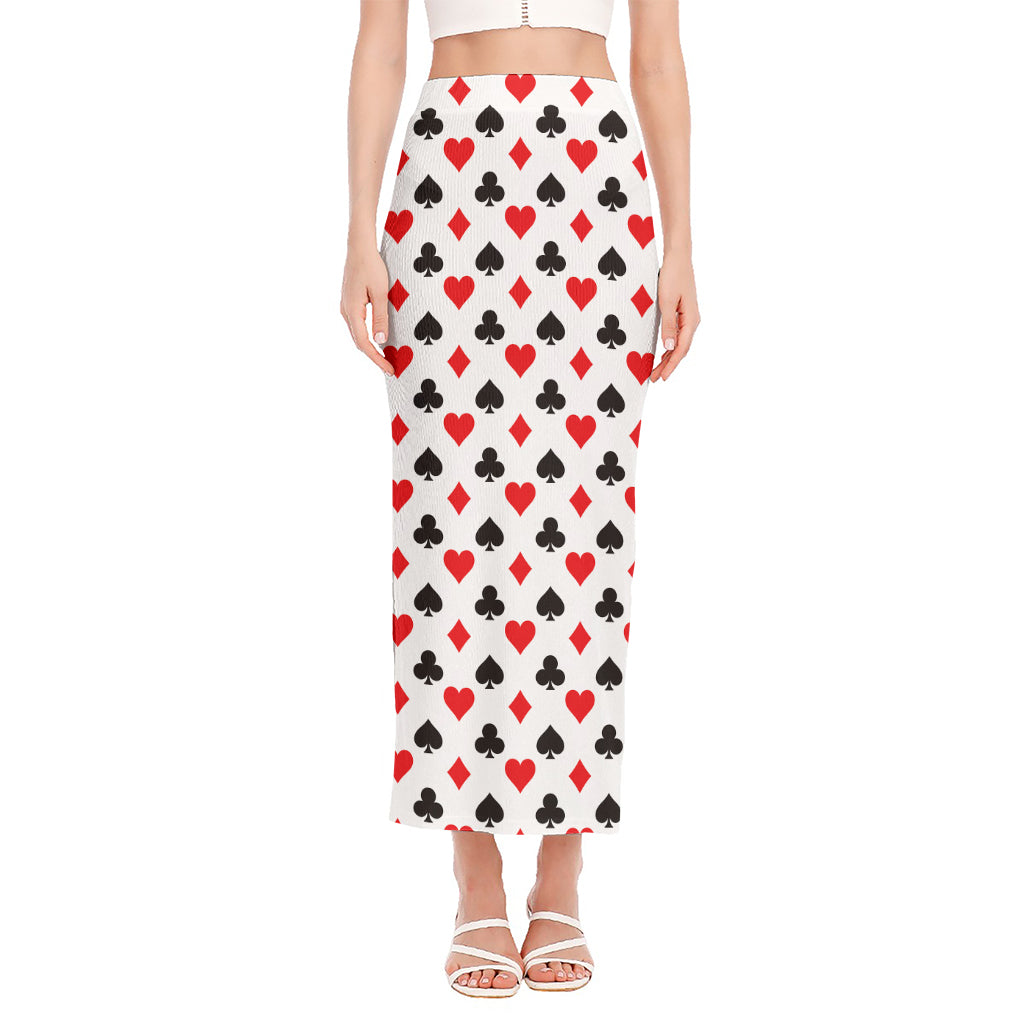 Playing Card Suits Pattern Print Side Slit Maxi Skirt