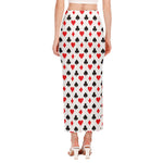 Playing Card Suits Pattern Print Side Slit Maxi Skirt